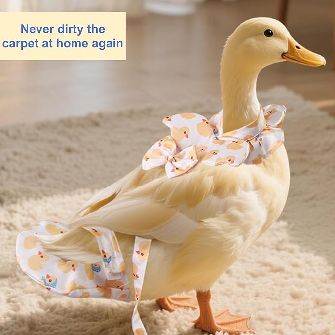 Duck Chicken Harness & Diapers with 4.8-FT Leash Rope & Washable Adjustable Elastic Reusable Diaper Nappy Poultry Cloth for Goose Hen (M, Little Yellow Duck)
