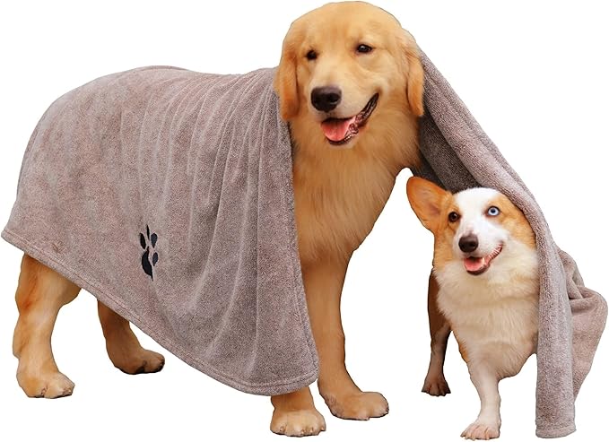 Extra Large Dog Towel Super Absorbent Soft Microfiber Pet Bath Grooming Towels for Drying Dogs and Other Pets (XL-55" * 36", Brown)