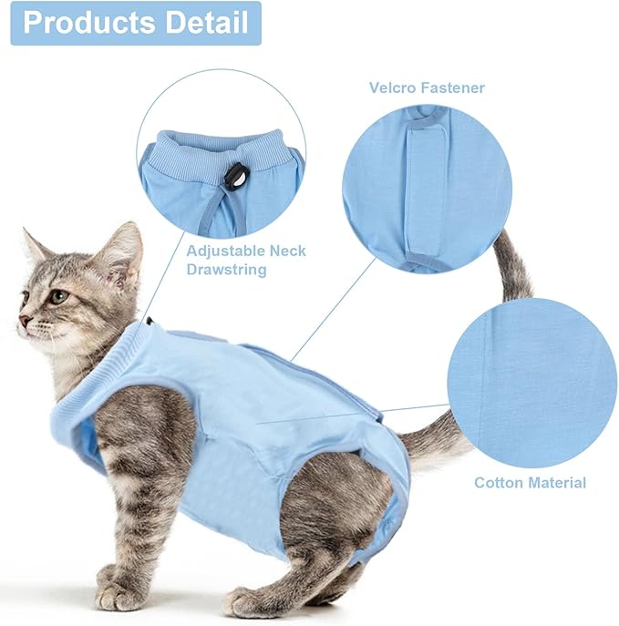 2PCS Cat Recovery Suit - Breathable Cat Surgical Recovery Suit, Onesie for Cats After Surgery Recovery, Alternative Cone of Shame Abdominal Wound Skin Wear Protection (Light Blue+Light Purple, M)