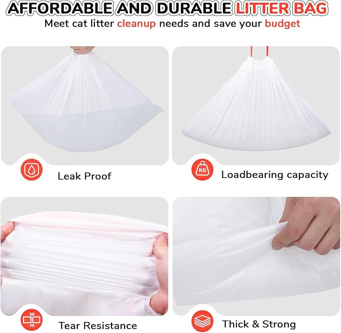 40 Count Thicken Cat Litter Box Liners Compatible With Automatic Cat Litter Box and Litter Box Robot 4 and 3,Heavy Duty Drawstring Kitten Litter Drawer Liners Disposable 25" x 16"
