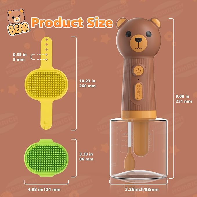 Dog Shampoo Foamer, Electric Dog Soap Dispenser, Automatic Dog Shampoo Sprayer with Dog Bath Brush, Dog Bath Supplies - Outdoor Dog Shower Attachment for Bathtub for After Walk Pet Wash