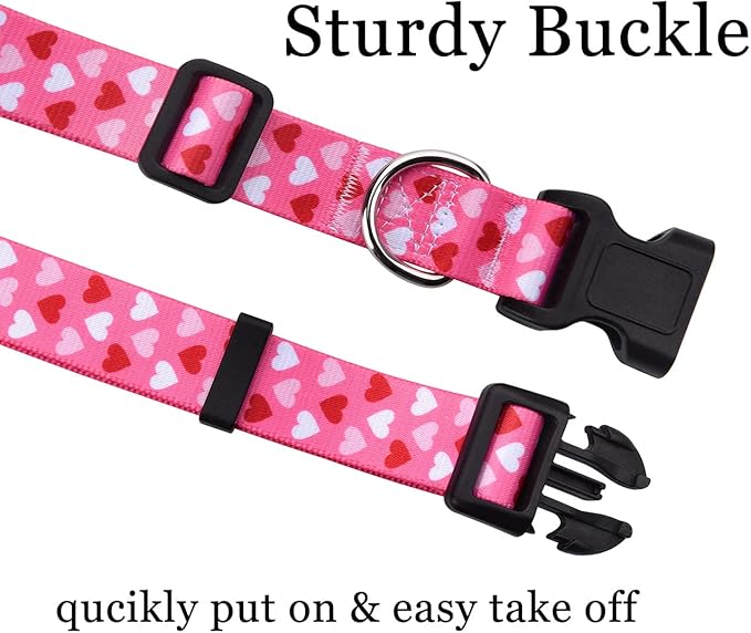 Dog Collar - Adjustable Heart Dog Collar - Love Theme - Perfect for Small Medium Large Dogs(Pink Heart,XS)
