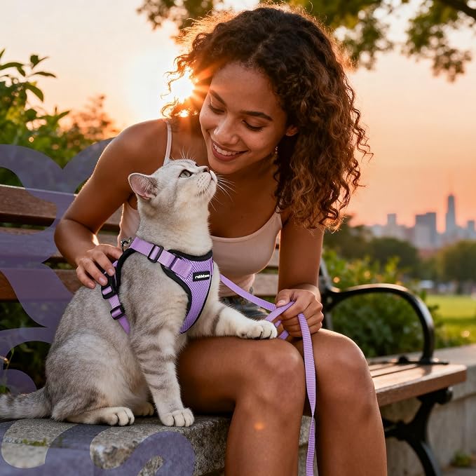 rabbitgoo Cat Harness and Leash for Walking, Escape Proof Soft Adjustable Vest Harnesses for Cats, Easy Control Breathable Reflective Strips Jacket, Light Purple, S