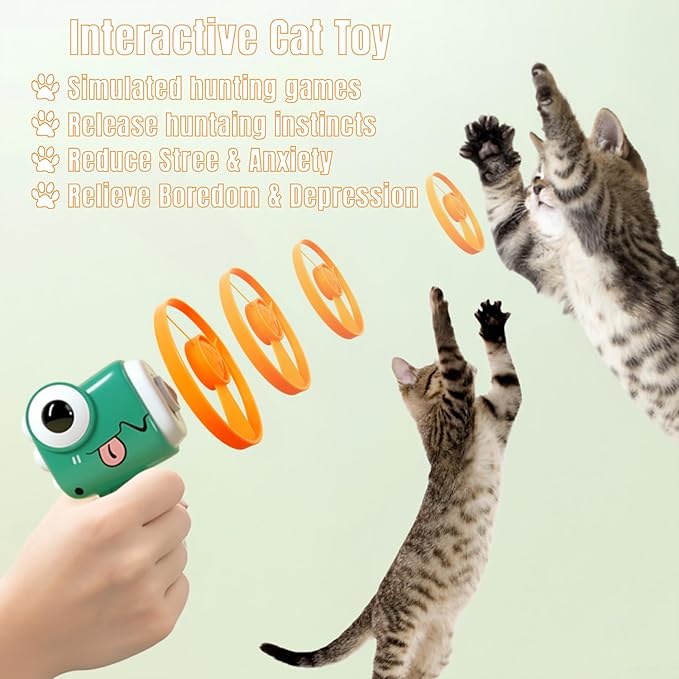 Cat Toy Launcher,Cat Fetch Toy & Hunting Toys for Indoor Cats,Cat Toys Set with 8 Launch Discs,Funny Interactive Cat Toys for Bored Indoor Cats (Green)