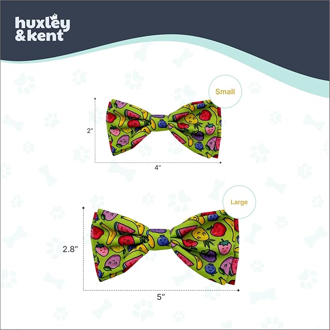 Huxley & Kent Pet Bow Tie for Dogs & Cats - Adjustable Hook & Loop Collar Accessory - Cute & Comfortable for Holidays & Celebrations - Tutti Fruity, Small