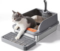 Stainless Steel Cat Litter Box, Metal Kitty Litter Box Includes Litter Mat & Scoop, Easy Cleaning Anti-Scratch Kitty Cat Box Anti-Urine Leakage, Non-Sticky, Perfect for Small Cats, Grey