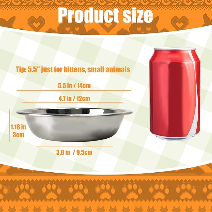 4 Pcs Stainless Steel Cat Bowls, 5.5 Inch Whisker Friendly Shallow Cat Food Bowls, Small Metal Pet Dish for Kittens and Indoor Cats, Basic Replacement Plates for Elevated Feeder Stands,Dishwasher Safe