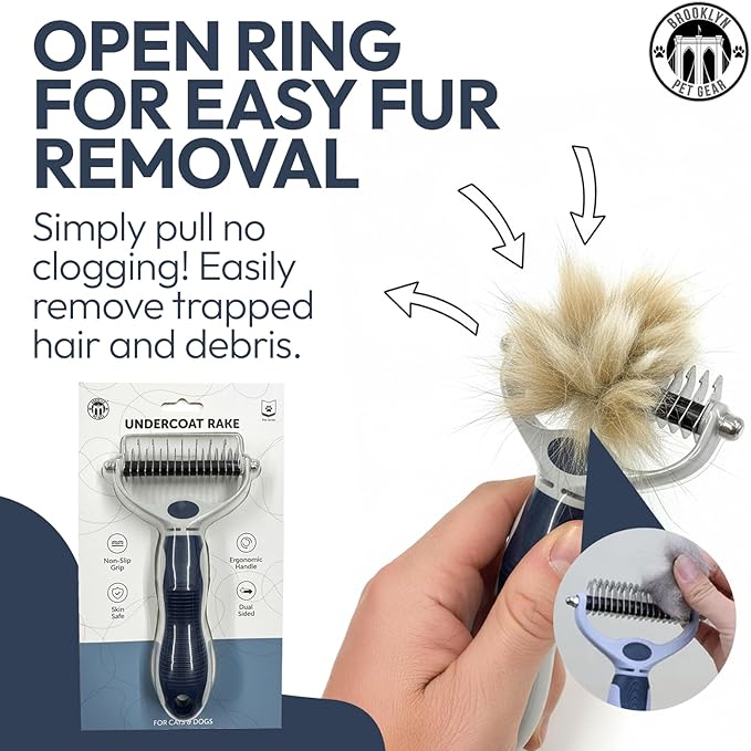 BPG Pet Grooming Tools for Dogs & Cats- 2 in 1 Dual Sided Undercoat Rake for Dogs Heavy-Duty Non Slip Grip Deshedding Comb Skin Safe with Ergonomic Handle to Reduce Shedding