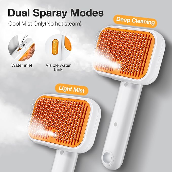 Dog Brush for Shedding & Cat Brush for Indoor Cats: 3-in-1 Cool Mist & Spray Groomer for Detangling, Deshedding & Bath - Anti-Static, Self-Cleaning for Long/Short Haired Pets
