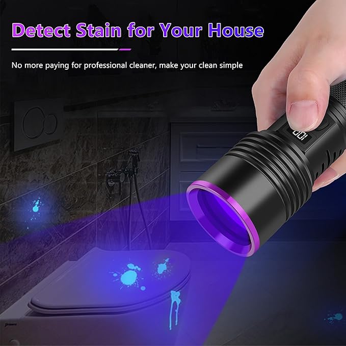WINDFIRE 365nm UV Flashlight, Rechargeable Blacklight Flashlights with LCD Display, Powerful Black Light for Pet Urine Detection, Scorpions, Resin Curing, Blood Tracking, Uranium Glass, AC Leak
