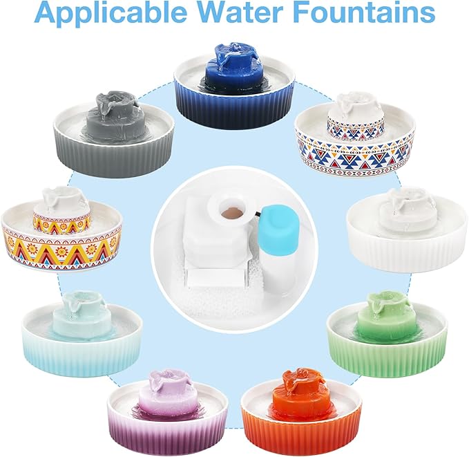 Lawfery 8 Pack Ceramic Cat Water Fountain Filters Replacement, 8 Cat Fountain Filters & 2 Pre-Filter Sponges for Ceramic Pet Water Fountains (8+2)