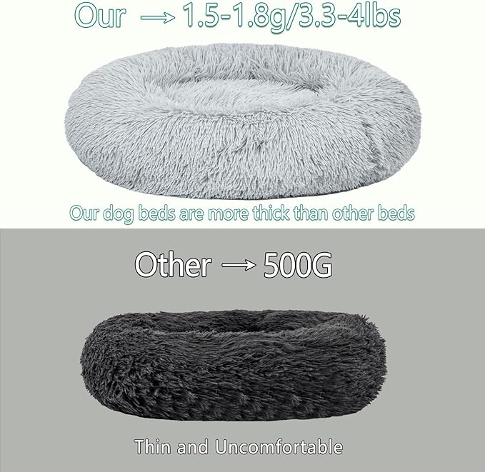 Calming Dog Bed for Medium Dogs Cats, Puppy 31'' Round Anti-Anxiety Warm Fluffy Plush Faux Fur Bed, Soft Anti-Slip Donut Washable, Cozy Medium Puppy Bed, Fits up to 50 lbs Pets