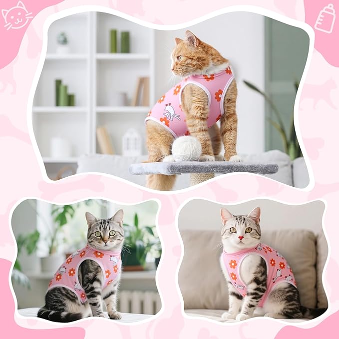 Coppthinktu Cat Recovery Suit Female Cats Onesie for Cats, Breathable Cat Surgery Suit for Surgical Abdominal Wounds Skin Diseases, Cute Kitten Spay Recovery Suit E-Collar Alternative Anti Licking