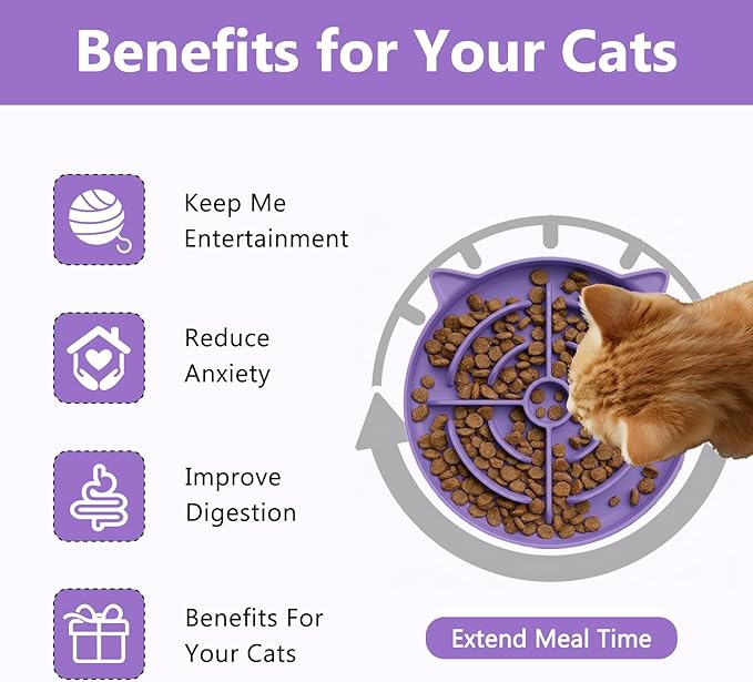 YINEYA 2 Pcs Silicone Slow Feeder Cat Bowl, Cat Slow Feeder for Food Training, Interactive Puzzle Bowls for Puppy, Kitten Dishes to Prevent Overeating, Treat Toys Suitable for Dry and Wet Food