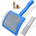 2PCS Slicker Brush for Dogs & Pet Comb,Professional Dog Grooming Brush (Goldendoodles,Poodles,Labradoodles) with Extra Long Pins to Effectively Remove Tangles, Knots and Mats (Blue, Gentle Large)
