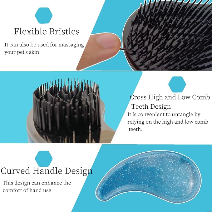 Comma-Shaped Small Dog Brush, Fit for Yorkie, Shih Tzu, Maltese Maltipoo Pomeranian - Gentle Soft Bristles for Effortless Pet Hair Removal, Puppy Essentials (Crystal Blue)