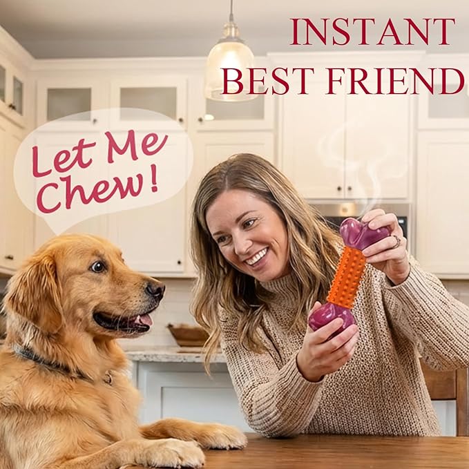 Apasiri Tough Dog Toys for Aggressive Chewers: Peanut Butter Flavored Long Lasting Dog Bones for Large Dogs, Heavy Duty Nylon & Rubber Dog Chew Toys to Keep Them Busy, Medium & Large Breed, Orange