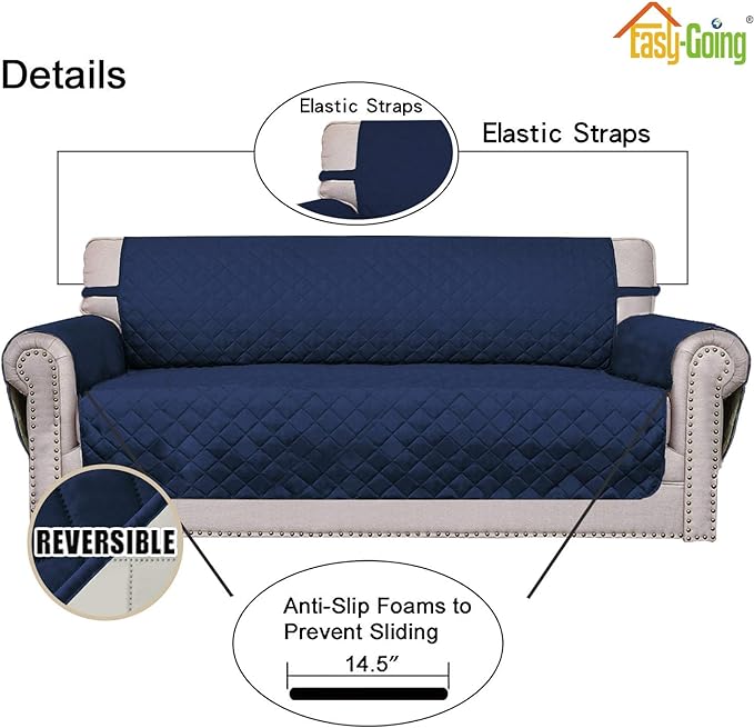 Easy-Going Chair Sofa Slipcover Reversible Sofa Cover Water Resistant Couch Cover Furniture Protector Cover with Elastic Straps for Pets Kids Children Dog Cat (Chair, Navy/Ivory)