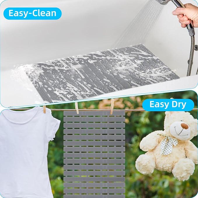 Non Slip Dog Bath Mat for Tub, Quick Drain Pet Bathtub Mat, 35.4 x 15.7 Inch Trimmable Non Slip Shower Pad with Drain Holes and 216 Suction Cups for Pet Bathing, Dog Shower Attachment (Grey L)
