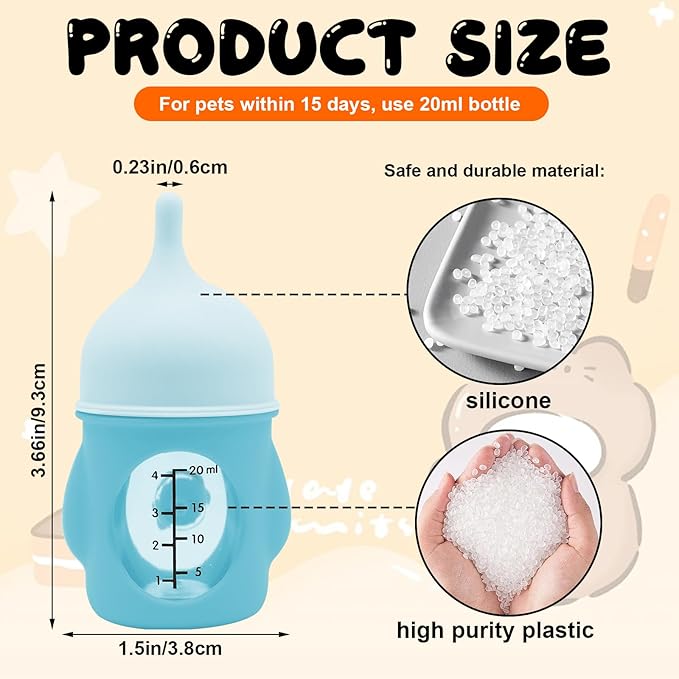 Pet Feeder Bottle Animal Feeding Bottles Kitten Bottles for Nursing Anti-Choking Design for Newborn Kittens Puppies Small Animals with 2 Pcs Replacement Nipple (Blue, 20 ml)