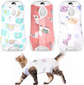 Nuanchu 3 Pieces Cat Recovery Suit Kitten Recovery Suit E-Collar Alternative for Cats and Dogs Abdominal Skin Anti Licking Pajama Clothes Sets(Large,Cute Style,Colorful)