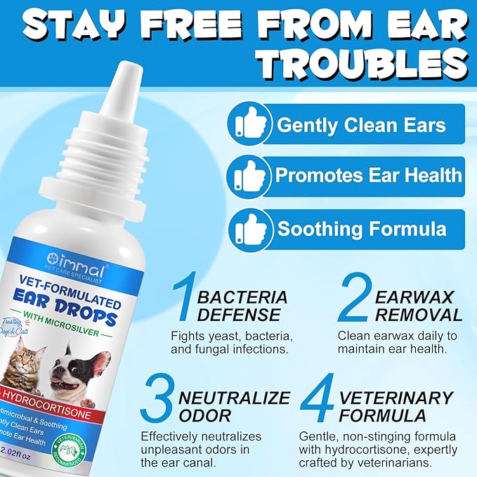 Ear Mite Treatment for Dogs & Cats - Fast-Acting Itch Relief & Cleaner, Vet-Recommended Formula with Soothing Aloe Vera, Cleaner on Contact & Soothes Itching, Gentle Ear Cleaning Solution, 0.75 fl oz