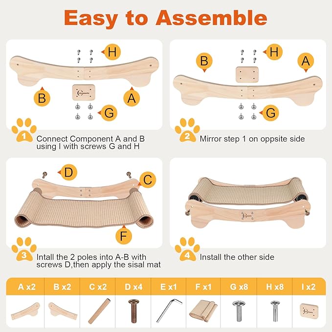 Oroonoko Cat Scratcher Bed for Indoor 2-in-1 Sisal Scratching Bed with Easy Assembly, Non-Tip Wood Base, Large Cat Bed & Scratch Pad (2-in-1 scracher Bed)