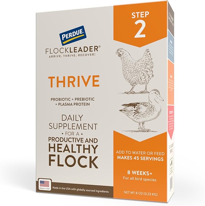 FlockLeader Thrive, Daily Probiotic & Prebiotic Poultry Supplement for Chickens 8+ Weeks Old, 8 oz