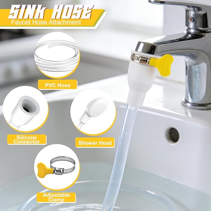 Dog Shower Hose Attachment for Faucet - 6.5ft Sink Hose for Bathtub Faucet, with Adjustable Connector Clamp & Shower Head, Portable Sink Attachment for Bathtub, Dog Shower, Bucket, Outdoor Cleaning