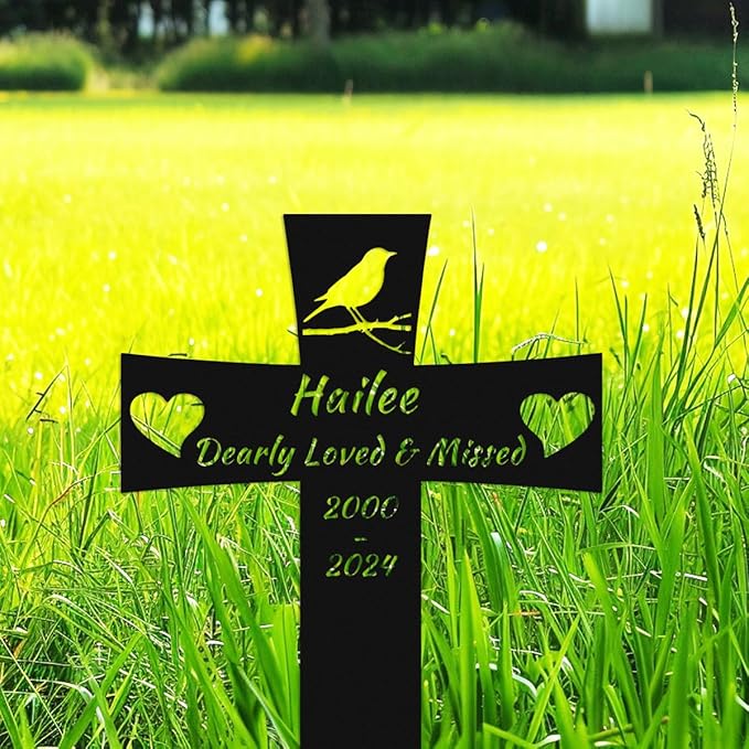 Custom Bird Memorial Marker - Personalized Metal Burial Marker with Stake for Pet Loss, Garden Sign with Bird Name