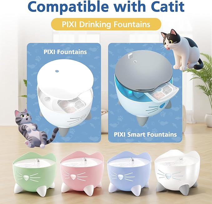 25-Pack Cat Fountain Filter Compatible With Catit PIXI Drinking Fountain, Replacement Triple Action Water Filter, White