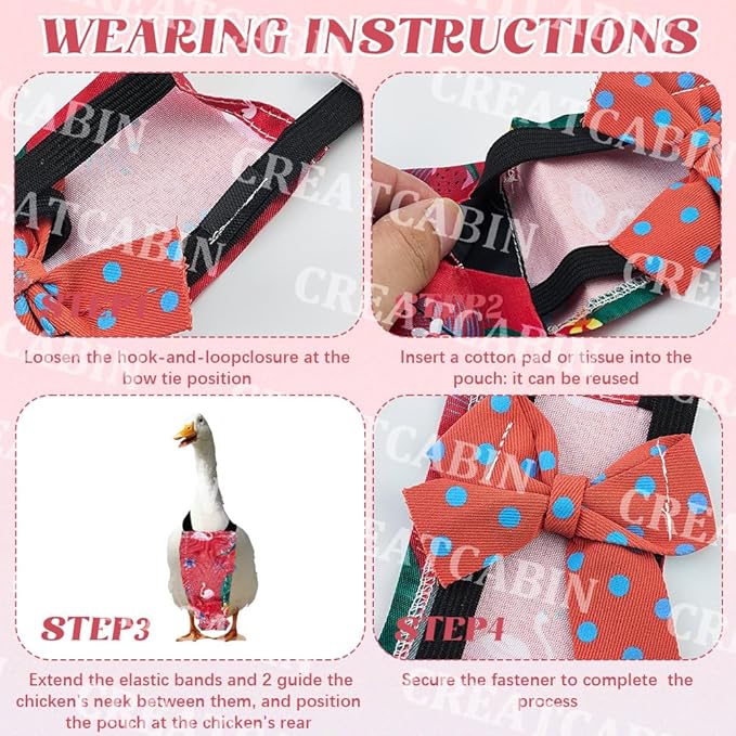 CREATCABIN Adjustable Chicken Diapers Washable Duck Diapers Red Polyester Waterproof Pet Ducking Nappy Poultry Clothes Supplies with Bow Tie for Indoor Chickens Goose Hens Accessories 9.45 x 4.33 Inch