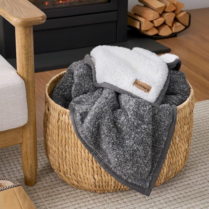 BEARPAW Sherpa Throw Blanket - Ultra Soft Plush Warm Reversible Fluffy Blanket for Bed Couch Sofa & Living Room Decor, House Decor, Room Decor Gifts for Women - 50"x70", Gray (Valley) (Gray)