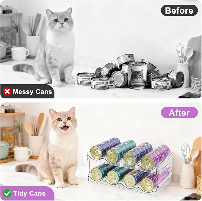 Cat Food Can Organizer, Can Organizer for Pantry, Transparent Cat Food Storage Container Holds 96 (3.5oz) Cans, Canned Food Organizer and Storage for Countertop Kitchen Cabinet (4 Tier-2 Layer)