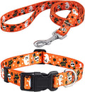 Halloween Dog Collar and Leash Set - Pumpkin Bat Ghost Pattern - Adjustable for Small Medium Large Dogs(Halloween Set,S)