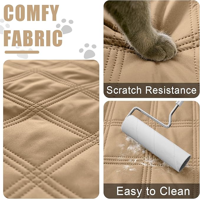Smiry Waterproof Dog Bed Cover Blanket 82x102, Soft Reversible Pet Blanket, Washable Leakproof Cats Dogs Couch Cover for Sofa, Couch, Furniture, Camel/Beige