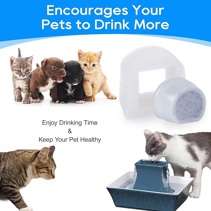 Cat Water Fountain Filter, Pre-Sponge Pet Fountain Filter & Replacement Carbon Filters Fit for Petsafe for Drinkwell Fountain-Gallon Avalon Pagoda Seascape Seaside Pet Fountains 8+8Pack