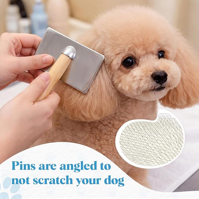 Dog Slicker Brush Set for Shedding Wooden Handle, Pet Deshedding Comb, Long and Short Bristle Comb, Grooming Pin Brush for Dogs Cats, Removes Loose Hair, Mats & Tangles, Grooming Tools Set