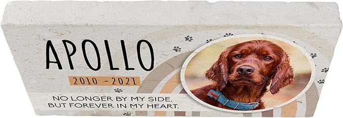 Personalized Pet Memorial with Keepsake Photo on Limestone - Headstones, Garden Stones, and Grave Markers for Dogs - Dog Memorial Stone, Pet Memorial Gifts - 12”x 6”x1.25" D (B. Apollo Design)