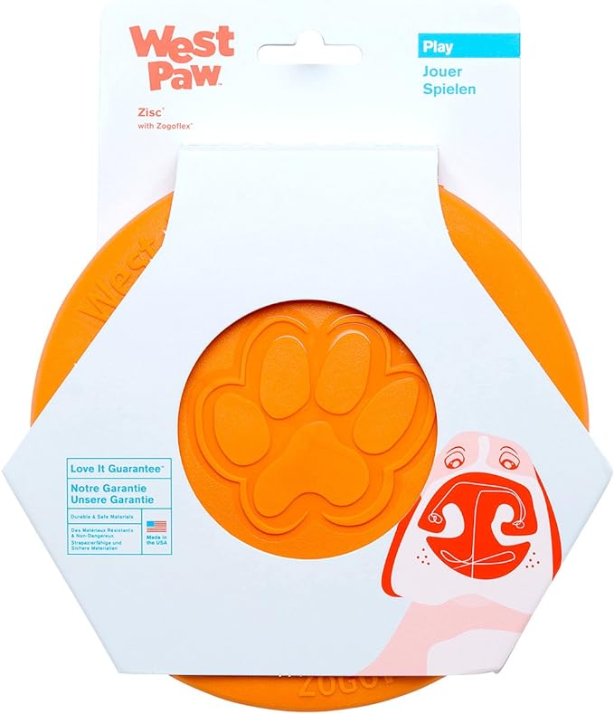 West Paw Zogoflex Zisc Durable Dog Frisbee Nearly Indestructible Flying Disc Dog Toy, 100% Guaranteed Tough, It Floats!, Made in USA, 6.5-Inch Small, Glow