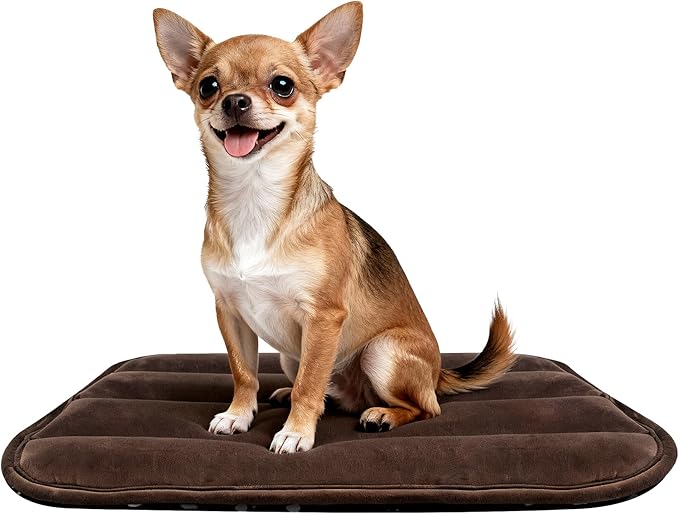 Dog Crate Pad, Ultra Soft & Anti-Slip Kennel Mat, Secure Fit for Metal Crates & Dog Cages, Washable Cozy Bed for Small Medium Large Dogs (Dark Brown, S(23"*14"*1.5"))