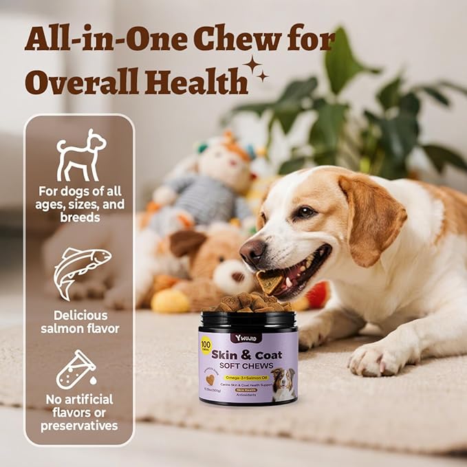 Salmon Oil Skin & Coat Supplement for Dogs-Omega 3 Fish Oil for Dog Healthy Skin & Glossy Coat with EPA & DHA Fatty Acids Heart Hip Joint Health,Skin Allergy,Hot Spots,Dry Skin,Itch Relief,Shedding