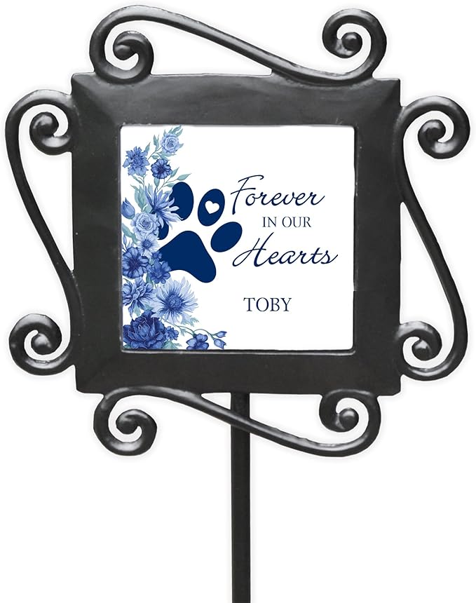 Personalized Pet Memorial Garden Stake Forever in Our Hearts Paw Print Tribute
