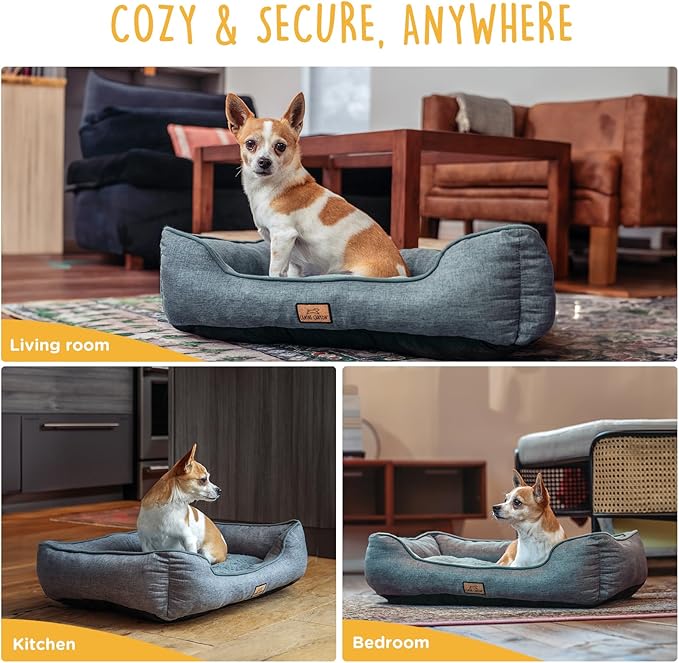 Small Dog Bed 26 Inch, Washable Plush Pet Sofa for Small Dogs & Cats, Soft Rectangle Puppy Bed with Non-Slip Base