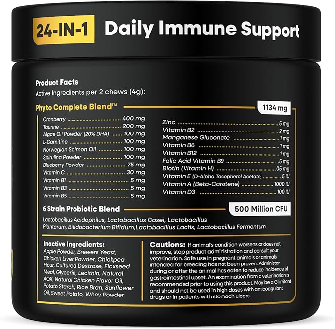 Dog Multivitamin - 24-in-1 Chewable Supplement with Vitamins A, B, C, D, E and Dog Probiotics – Premium Dog Vitamin Chews w/Human-Grade & Natural Ingredients, 120 Count