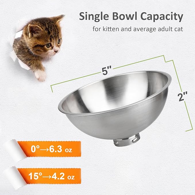 AYADA Dedicated Replacement Cat Bowl for Raised Cat Food Bowl, Base Not Included Elevated Stainless Steel 0-15° Slanted Kitty Kitten Pet Dish for Wet Food Water Anti Vomiting