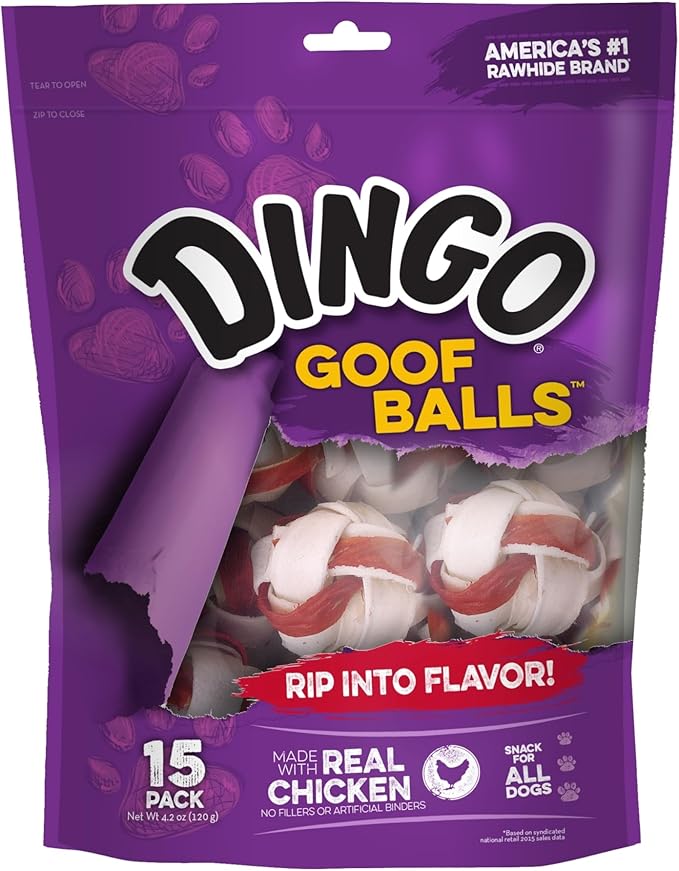 Dingo Goof Balls 15 Count, Premium Rawhide Treats For Small Dogs, Made With Real Chicken 15-Count