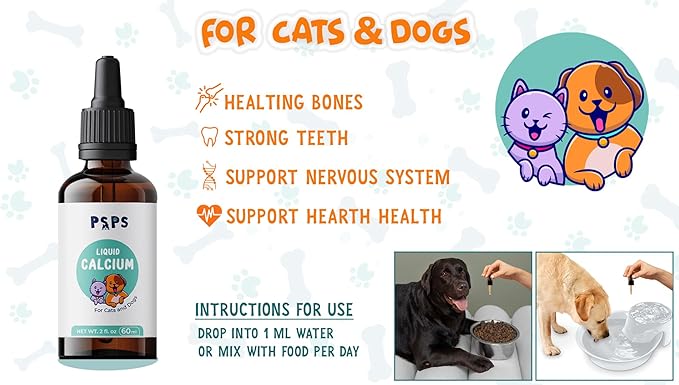 Calcium Liquid for Dogs & Cats - Multivitamin for Dog - Calcium for Dogs - Fortified Vitamins A, C & D - Bone & Teeth Health, Immune Support, and Overall Pet Wellness – 2 Fl. Oz.