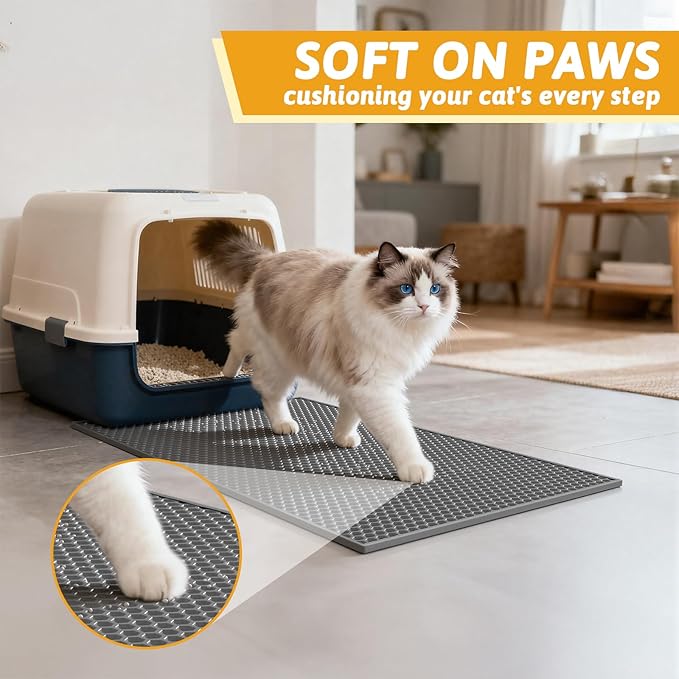 Pieviev 2 Packs Cat Litter Mat Double Layer Waterproof Urine Proof Trapping Mat (24"X15", Gray)