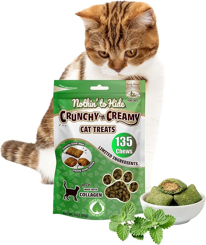 Fieldcrest Farms Nothin’ to Hide Collagen Cat Treats – Crunchy & Creamy Cat Snacks, High-Protein Healthy Treats for Skin, Coat & Joint Support, Catnip Flavor, 3 oz.